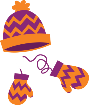 a wooly hat with mittens